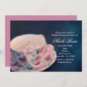 Invitation Floral Rose Tea Cup & Pearl Fête des mariées