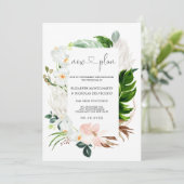 Invitation Floral rose tropical blanc | Mariage reporté (Debout devant)