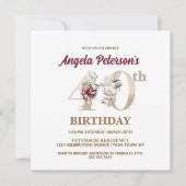 Invitation Floral rose Un 40e anniversaire (Devant)