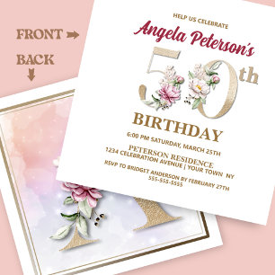 Invitation Floral rose Un 50e anniversaire