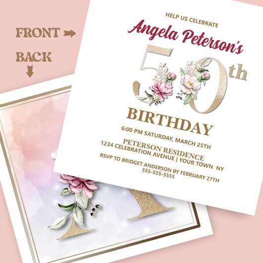 Invitation Floral rose Un 50e anniversaire