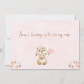 Invitation Floral rose Un lapin Numéro 1er Anniversaire (Dos)