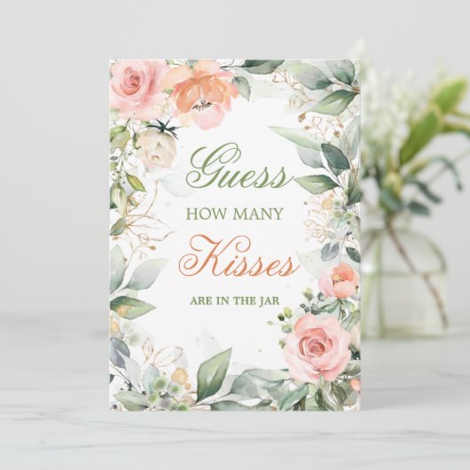 Invitation Floral rose, verdure Devinez combien de baisers fo (Debout devant)