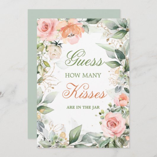 Invitation Floral rose, verdure Devinez combien de baisers fo (Devant / Derrière)