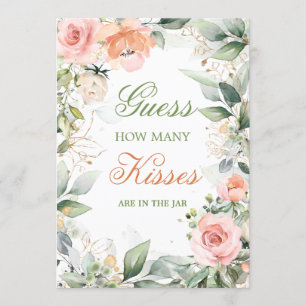 Invitation Floral rose, verdure Devinez combien de baisers fo