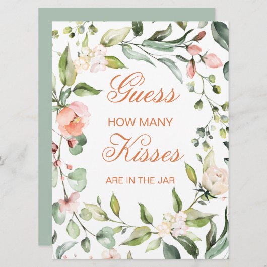 Invitation Floral rose, verdure Devinez combien de baisers fo (Devant / Derrière)