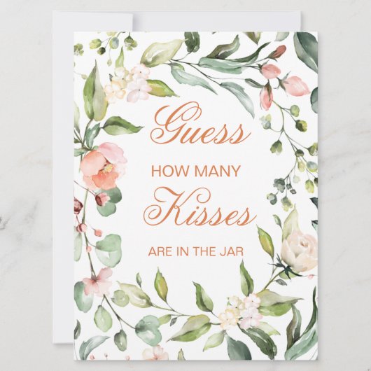 Invitation Floral rose, verdure Devinez combien de baisers fo (Devant)