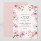 Invitation Floral rose Vert Feuille 40e anniversaire femme (Devant / Derrière)