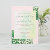 Invitation Floral rose vert moderne mariage élégant (Debout devant)