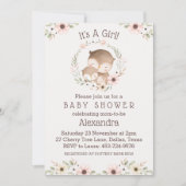Invitation Floral rose vif C'est un Baby shower de chouette (Devant)