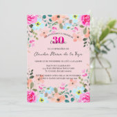 Invitation Floral rose vif espagnol 30ème anniversaire (Debout devant)