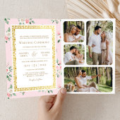 Invitation Floral rose vif tout en un Mariage indien d'or