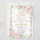 Invitation Floral rose vintage 100e anniversaire aimé (Devant)