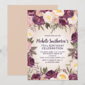 Invitation Floral rose vintage 75e anniversaire (Devant / Derrière)