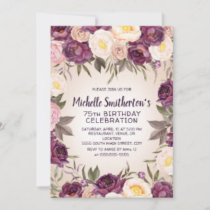 Invitation Floral rose vintage 75e anniversaire