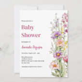 Invitation Floral rose violet fille Baby shower (Devant)