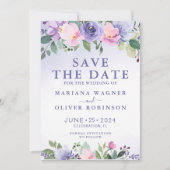 Invitation Floral rose violet moderne Enregistrer la date (Devant)