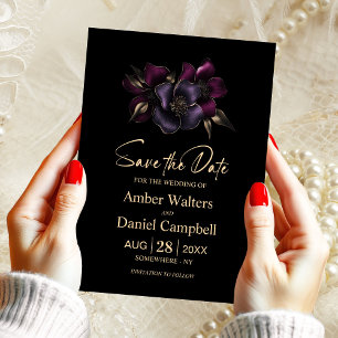 Invitation Floral rose violet noir Enregistrer la date
