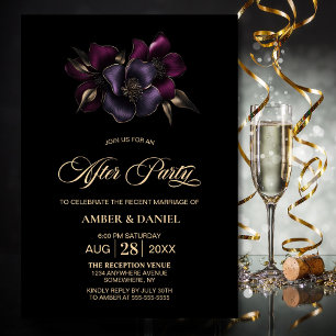 Invitation Floral rose violet noir Mariage après la fête
