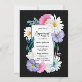 Invitation Floral rose violet sur la partie Black Engagement (Devant)