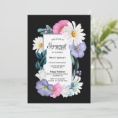 Invitation Floral rose violet sur la partie Black Engagement (Debout devant)