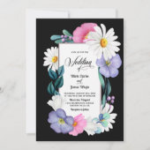Invitation Floral rose violet sur Mariage noir (Devant)