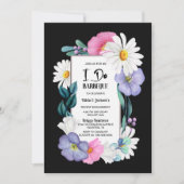 Invitation Floral rose violet sur noir I Do BBQ (Devant)