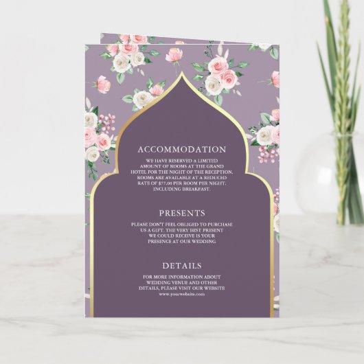 Invitation Floral rose violet tout en un Anand Karaj Mariage (Dos)