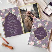Invitation Floral rose violet tout en un Anand Karaj Mariage