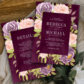 Invitation Floral rose violet tout en un seul Mariage de prun