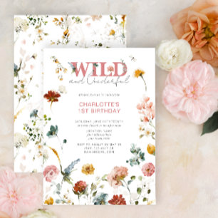 Invitation Floral rose Wild & Onederful Girl 1er anniversaire