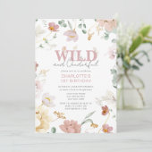 Invitation Floral rose Wild & Onederful Girl 1er anniversaire (Debout devant)