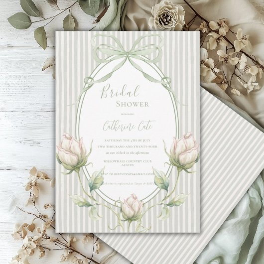 Invitation Floral Roses Sage Green Whimsical Bridal