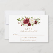 Invitation Floral Rouge Bourgogne Blanc Élégant Mariage RSVP (Devant)