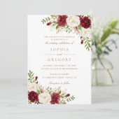 Invitation Floral Rouge Bourgogne Blanc Moderne Mariage éléga (Debout devant)