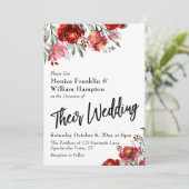 Invitation Floral Rouge Bourgogne Leur Typographie Mariage (Debout devant)