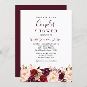 Invitation Floral Rouge Bourgogne Marsala Mariage Couples Dou