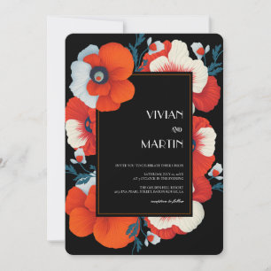 Invitation Floral rouge brillant Floral Qr code Mariage