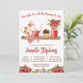 Invitation Floral rouge et blanc, Baby shower de fête du thé  (Debout devant)