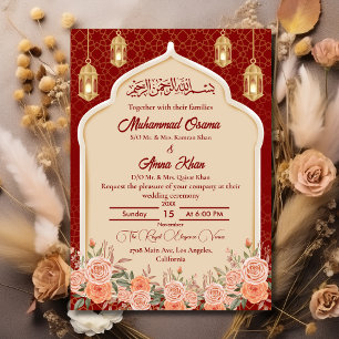 Invitation Floral rouge et or Mariage musulman musulman musul