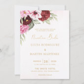 Invitation Floral rouge et rose blanc Nuestra Boda (Devant)