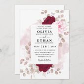 Invitation Floral rouge et rose Rustique Élégant Mariage blan (Devant / Derrière)