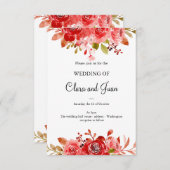 Invitation Floral rouge, fleur botanique (Devant / Derrière)