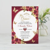 Invitation Floral Rouge Or Tiara Butterfly Mis Quinceañera (Debout devant)