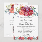 Invitation Floral. rouge orange et rose poussiéreux Mariage d (Devant / Derrière)