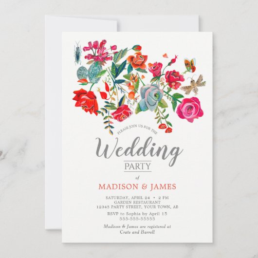 Invitation Floral rouge rose mariage lumineux (Devant)