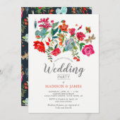 Invitation Floral rouge rose mariage lumineux (Devant / Derrière)