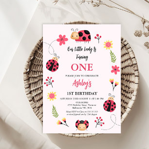 Invitation Floral rouge rose Notre Petite coccinelle 1er Anni