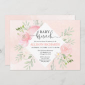 Invitation Floral rougissent la douche rose de brunch de bébé (Devant / Derrière)