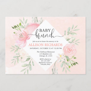 Invitation Floral rougissent la douche rose de brunch de bébé